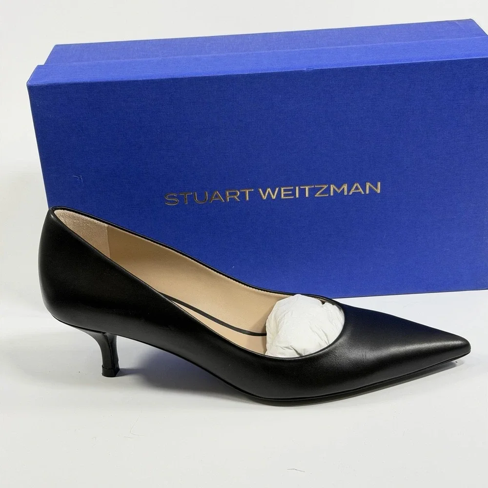 Stuart Weitzman Size-8B Womens Stuart Power 50 Pumps Black Pointed Toe Leather